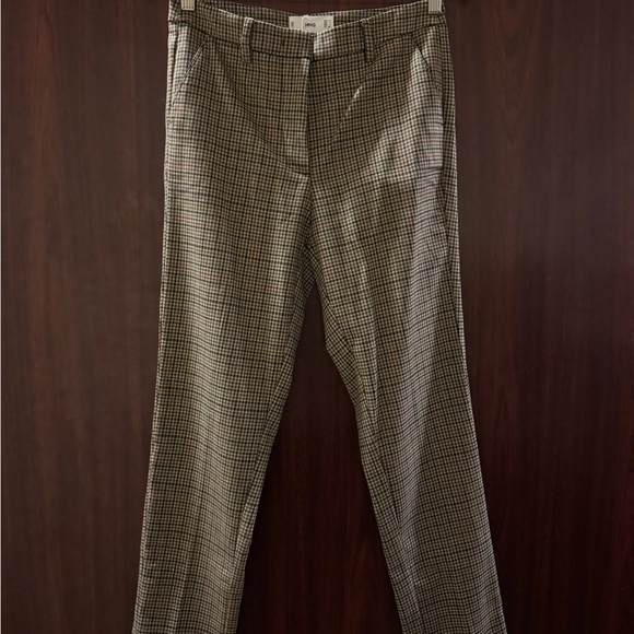 Mango Checkered Trousers in Brown and Black - Picture 1 of 5